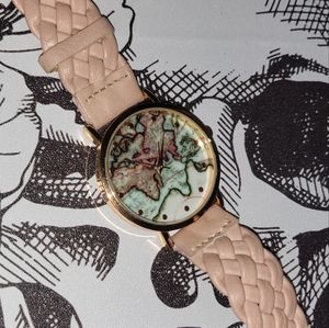 Map Face Rose Gold Tone Watch